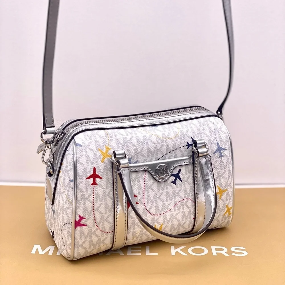 Michael Kors SM Satchel Crossbody Bag MK White Multi - Picture 10 of 11
